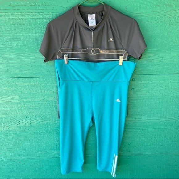 ADIDAS RASHGUARD SWIM SET 2PC TOP AND CAPRIS SIZE MEDIUM EUC - Picture 1 of 8
